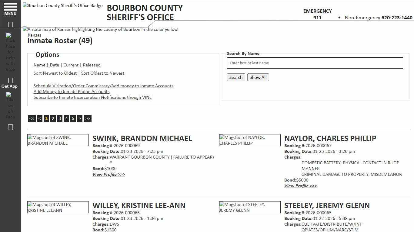 Inmate Roster - Current Inmates Booking Date Descending - Bourbon County KS Sheriff’s Office